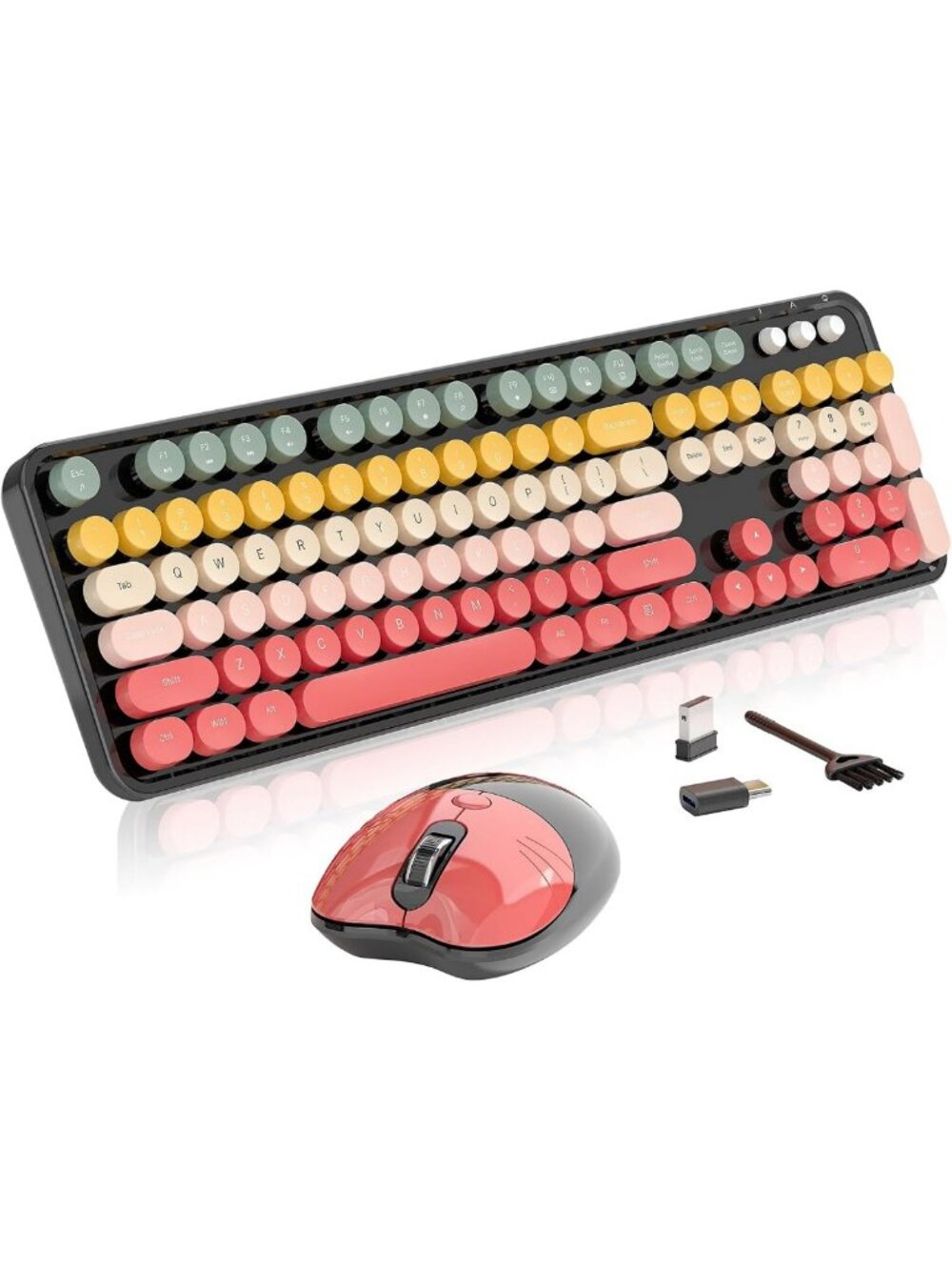 Retro Wireless Keyboard & Mouse Set, Ergonomic Round Keycaps, Ideal for Home